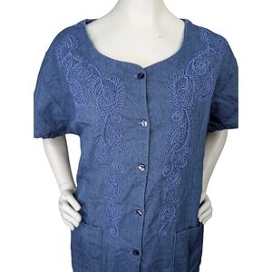 Shana K Vintage 90s Embellished Denim Button Up, Womens XL, Cottagecore